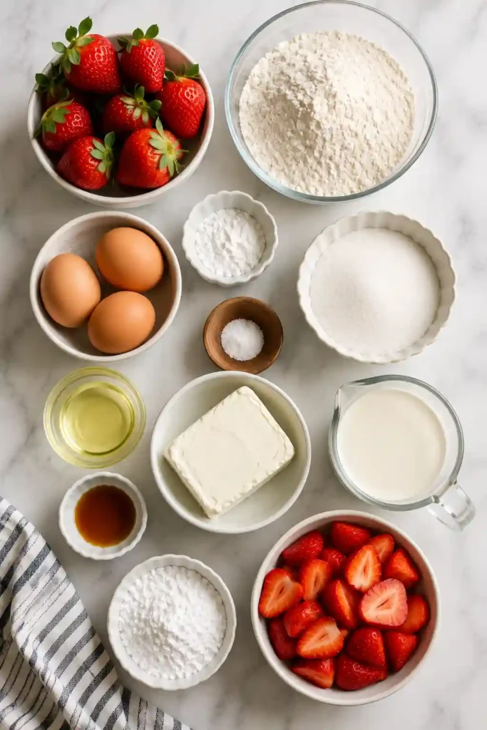 A homemade Strawberry Shortcake Roll featuring fluffy vanilla sponge cake, creamy filling, and fresh strawberries. This bakery-style dessert is perfect for celebrations.