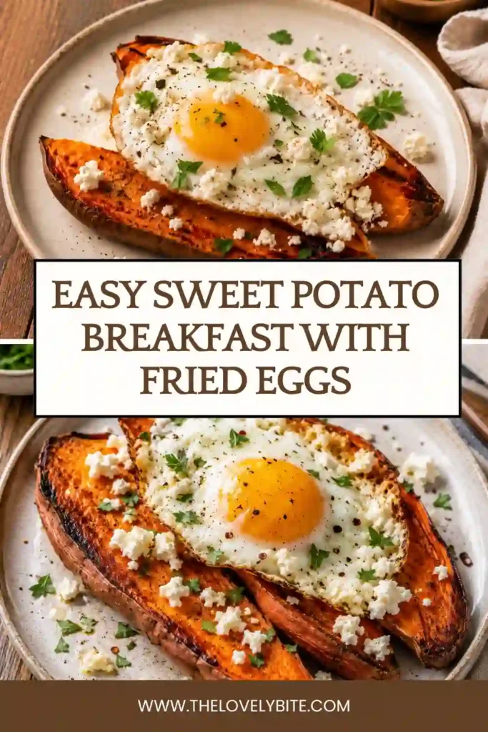 A roasted sweet potato topped with a perfectly fried egg, crumbled feta cheese, za'atar, and fresh parsley. This Sweet Potato Breakfast is colorful, wholesome, and packed with Mediterranean flavors.