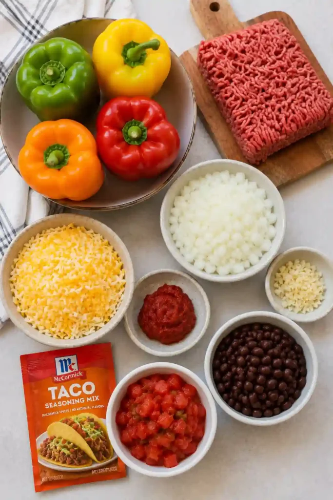 Homemade Taco Stuffed Peppers baked until golden with flavorful Tex-Mex filling.