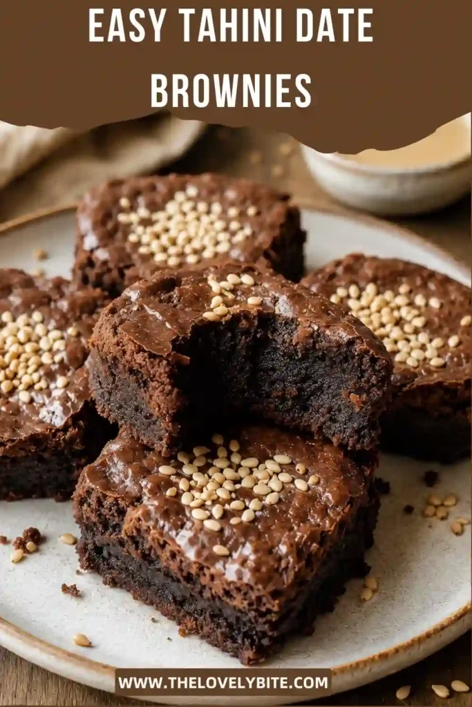 Freshly baked Tahini Date Brownies sliced into squares with a rich fudgy texture. These vegan and gluten-free brownies are naturally sweetened with Medjool dates and almond flour.