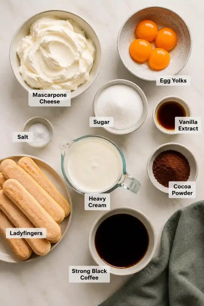 A slice of Classic Italian Tiramisu Recipe showing creamy mascarpone layers, coffee-soaked ladyfingers, and a dusting of cocoa powder. This authentic Italian dessert has a rich, smooth texture.