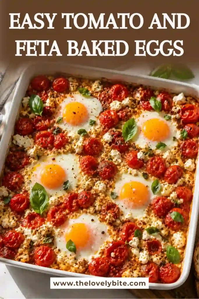 Roasted tomato eggs topped with creamy feta, basil, and perfectly cooked eggs. This healthy egg breakfast is vibrant and packed with Mediterranean flavors.