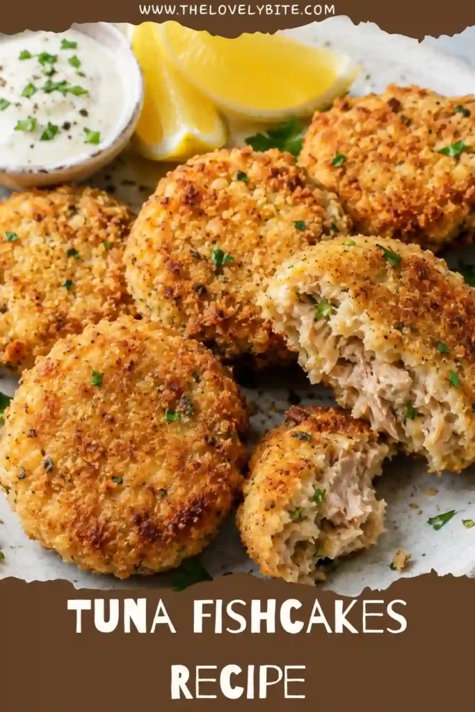 Freshly baked Tuna Fishcakes with a crispy golden breadcrumb coating served with lemon wedges and salad. These easy homemade fishcakes are made using canned tuna and fluffy mashed potatoes.
