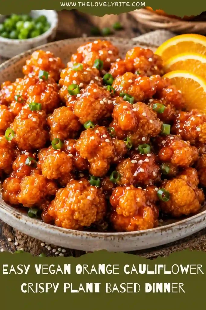Golden crispy cauliflower bites coated in homemade orange glaze with sesame seeds. This Vegan Orange Cauliflower recipe is a colorful Asian-inspired vegan meal.