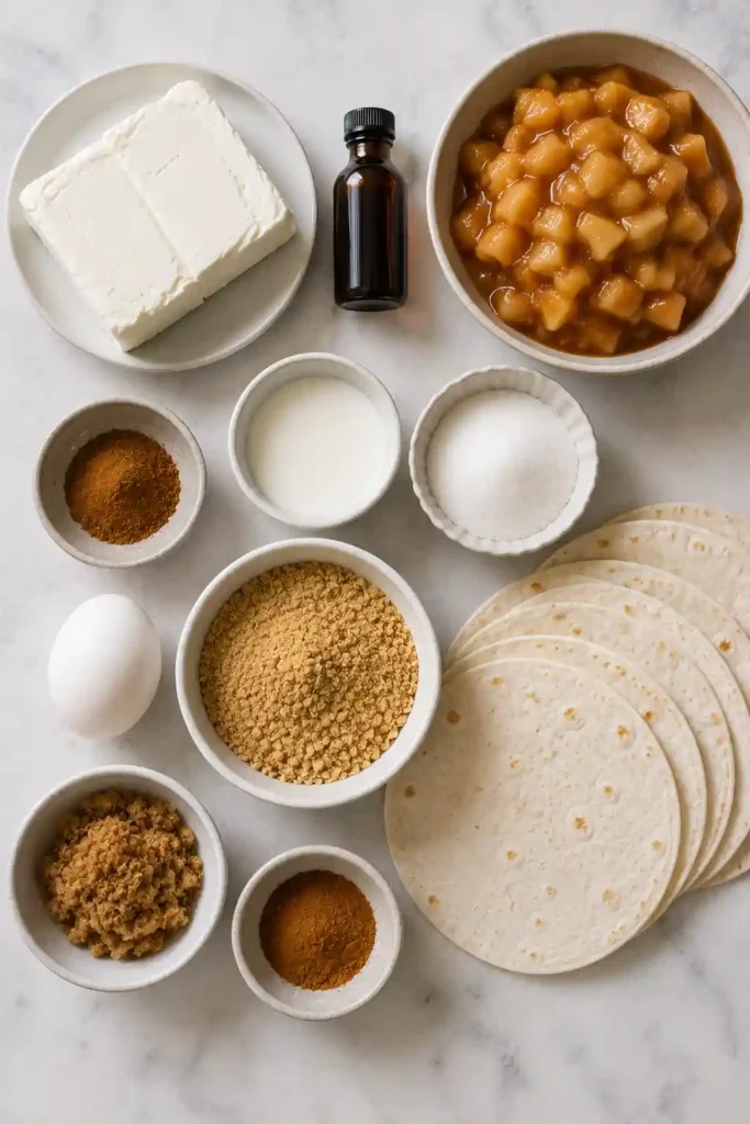 Mini apple pie cheesecake tacos with golden crispy shells, smooth cream cheese filling and cinnamon-spiced apples. Caramel drizzle and graham cracker crumbs finish the fall dessert.
