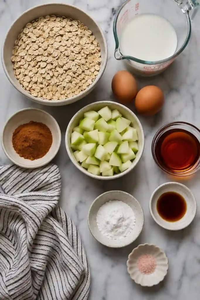 Homemade Apple Cinnamon Baked Oatmeal Cups displayed in a muffin pan, with golden oat tops and visible apple pieces. The breakfast cups are lightly sweetened with maple syrup and flavored with cinnamon.