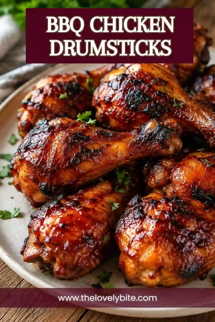 Freshly grilled BBQ Chicken Drumsticks with crispy skin and homemade seasoning served on a platter. The chicken is juicy, flavorful, and beautifully caramelized.