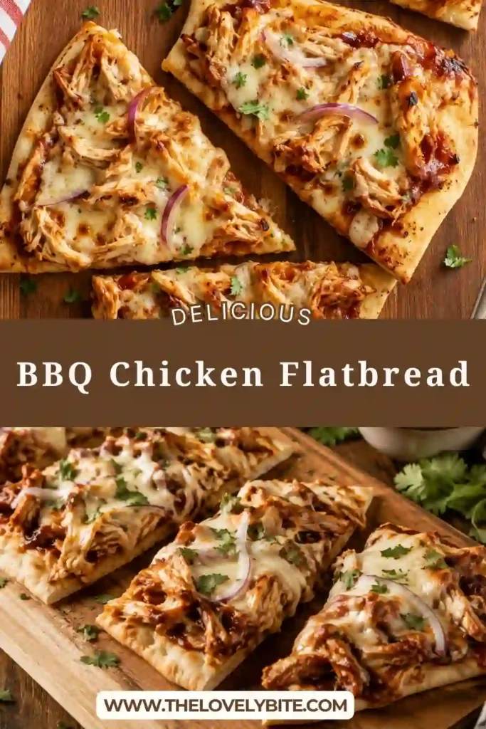 Two homemade BBQ Chicken Flatbreads fresh from the oven, topped with shredded chicken, BBQ sauce, and melted cheddar cheese. The flatbreads have crisp edges and bubbling golden cheese.