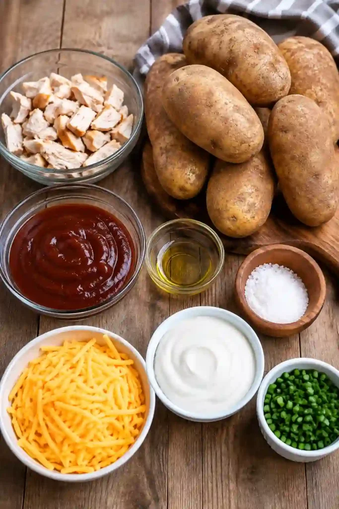 Freshly baked russet potatoes are filled with juicy barbecue chicken and topped with melted cheese and fresh chives. This BBQ Chicken Stuffed Baked Potatoes recipe makes a hearty and satisfying family dinner.