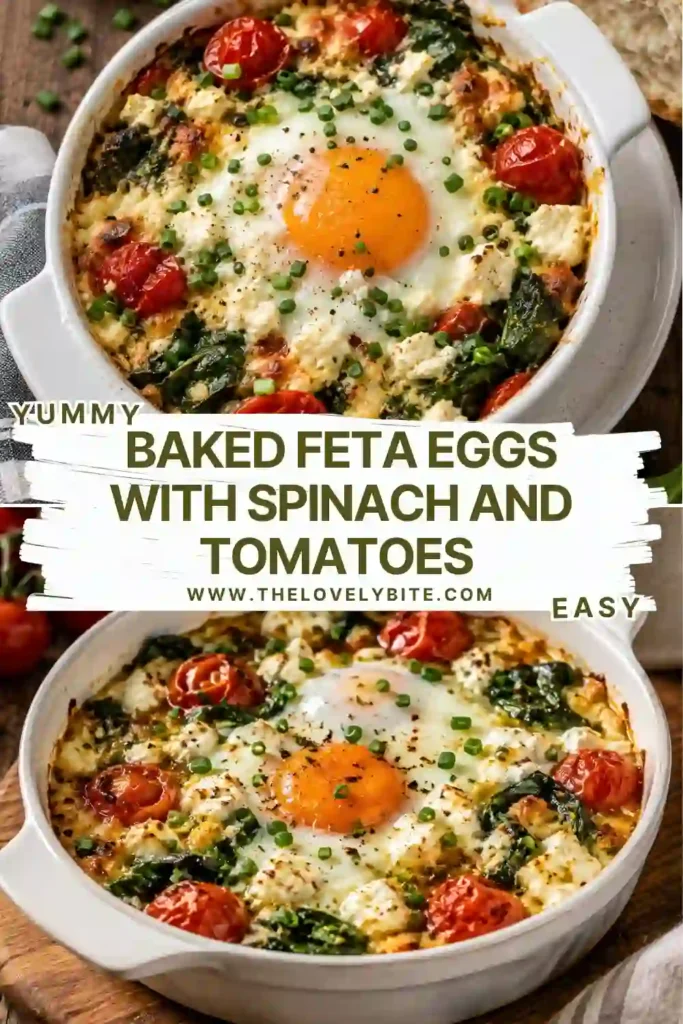 2. Mediterranean baked eggs surrounded by roasted tomatoes, spinach, peppers, and creamy feta cheese. Fresh herbs add a colorful finish to the breakfast dish.