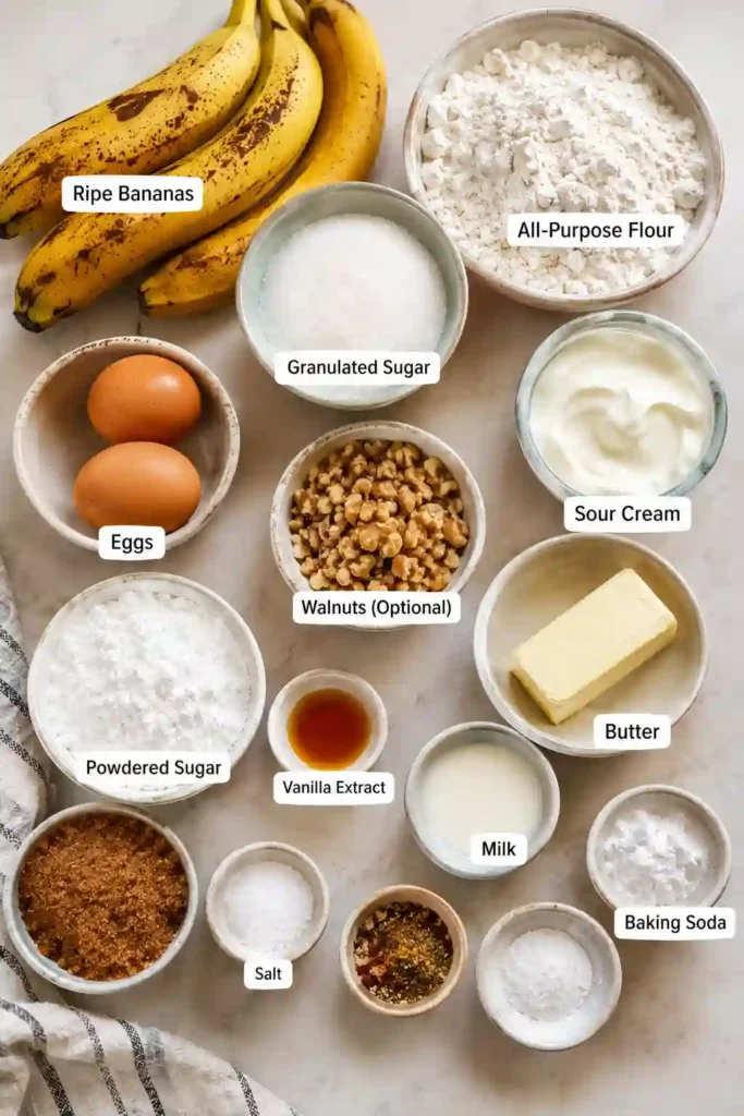 4. Banana brownies made with ripe mashed bananas and topped with silky brown butter frosting. Optional chopped walnuts add texture to the soft banana dessert bars.