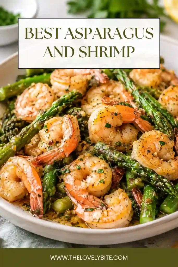 Golden seared shrimp and bright green asparagus tossed in buttery garlic sauce with grated Parmesan. This healthy shrimp asparagus recipe is simple and delicious.