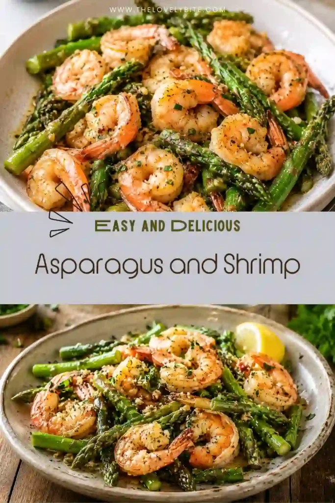 One-pan Best Asparagus and Shrimp served with Parmesan cheese and lemon zest. A quick low-carb seafood dinner that looks fresh and inviting.