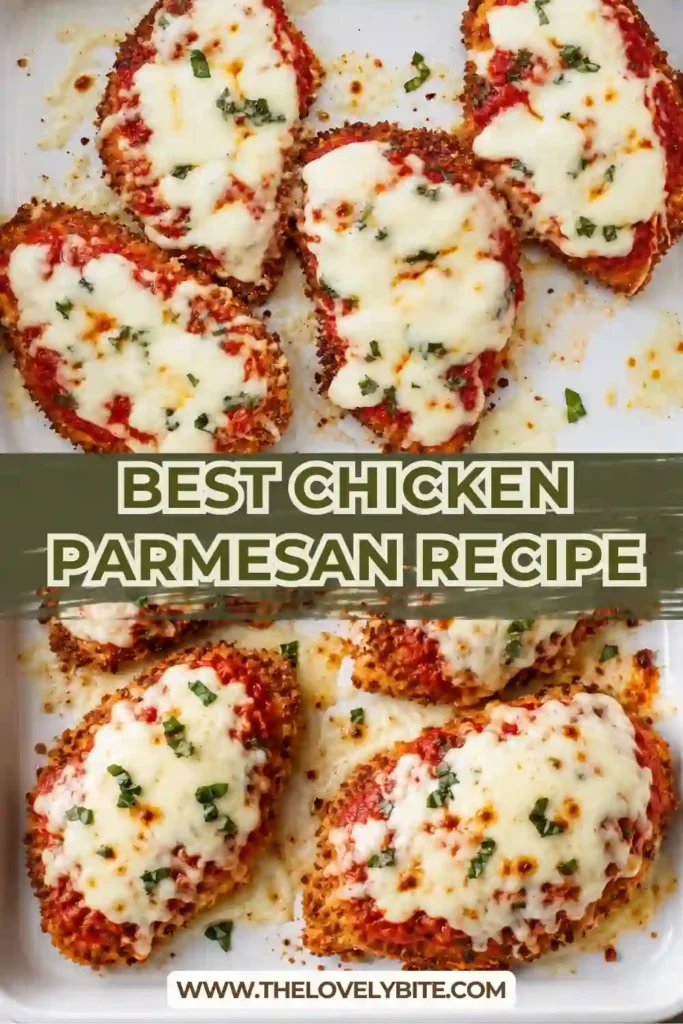 Crispy panko Chicken Parmesan served with bubbling melted cheese and tomato sauce. Fresh basil and golden Parmesan create an inviting homemade Italian-style dinner.