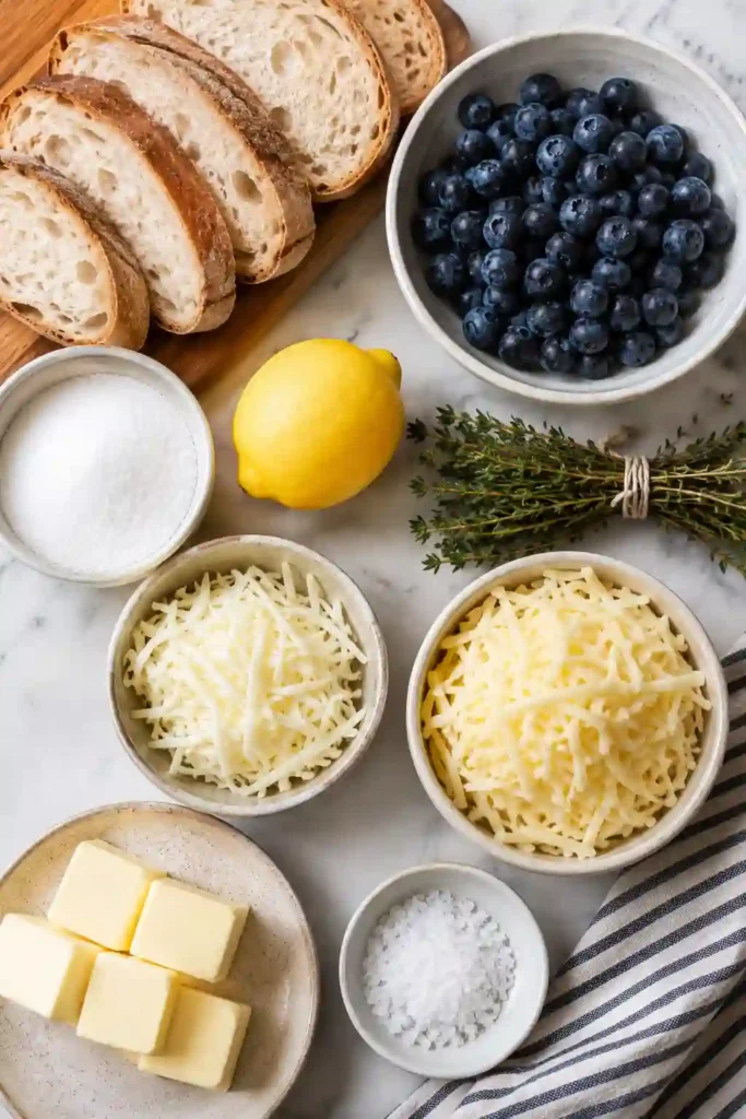 Blueberry white cheddar grilled cheese made with golden sourdough, melted white cheddar, mozzarella, and homemade blueberry jam. The toasted bread has crisp edges and a rich, buttery finish.