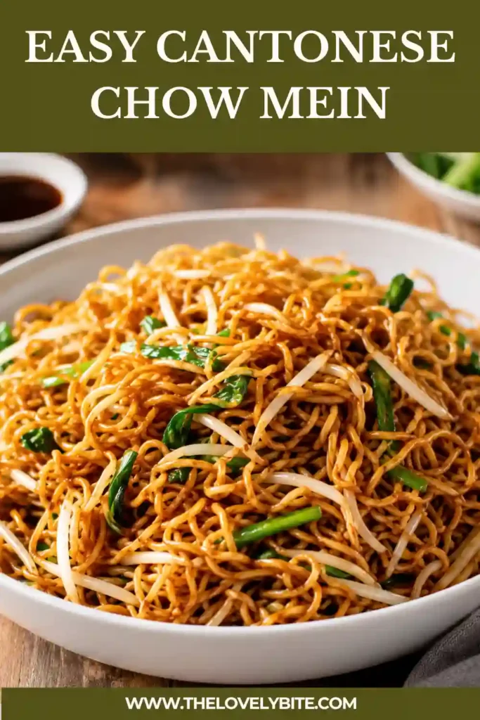 Crispy Cantonese noodles tossed with crunchy bean sprouts, onions and green onions in a savory soy-based sauce. The pan-fried egg noodles have golden edges and a glossy sesame finish.