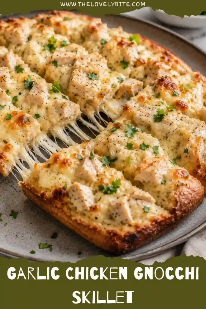 Cheesy chicken garlic bread made with toasted French bread, creamy Alfredo sauce, seasoned chicken, mozzarella, and Parmesan. The melted cheese is bubbly and lightly browned across the surface.