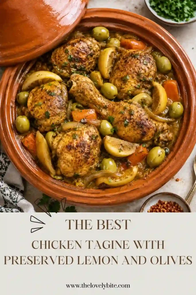 Homemade chicken tagine with preserved lemon and olives served as a comforting family dinner. Tender chicken, potatoes, carrots, and fresh herbs fill the dish with rich color and texture.
