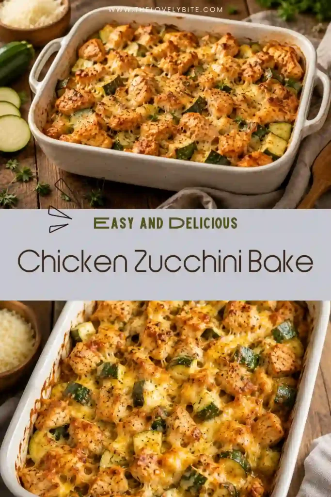Homemade Chicken Zucchini Bake fresh from the oven with perfectly cooked chicken, zucchini, sweet onions, and a cheesy golden topping. Ideal for meal prep and family dinners.