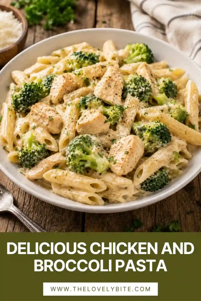 Freshly prepared Chicken and Broccoli Pasta made with penne, broccoli, seasoned chicken, and a smooth Parmesan cream sauce. Perfect for quick family dinners.