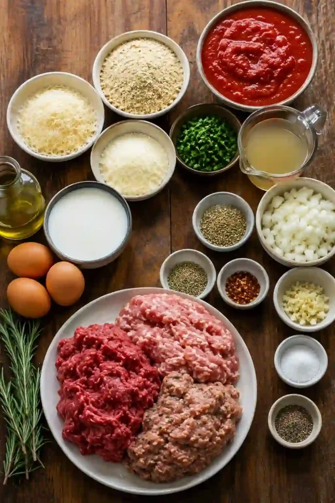 Classic meatballs made with beef, lamb, beef sausage, Parmesan, herbs, and breadcrumbs served in a skillet of rich tomato marinara sauce. The tender meatballs are paired with spaghetti for a comforting Italian-inspired family dinner.