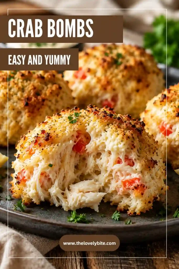 Golden brown Maryland Crab Bombs served warm with fresh parsley and lemon slices. Each bite is packed with flavorful lump crab meat and baked to perfection.