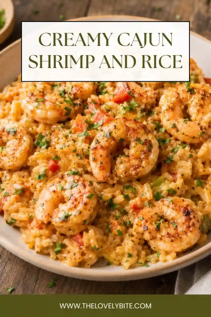 Creamy Cajun Shrimp and Rice served with juicy seasoned shrimp over fluffy white rice. A rich Parmesan cream sauce with red bell pepper and fresh herbs coats the shrimp.