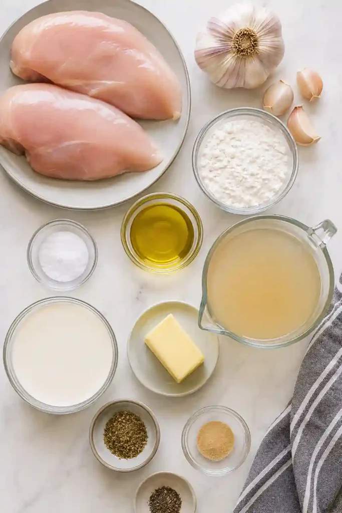 Creamy Garlic Chicken served in a skillet with tender golden chicken breasts covered in a rich garlic cream sauce. The creamy sauce coats each piece of chicken for a comforting skillet dinner.