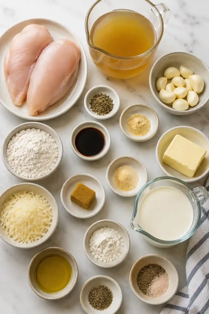 Creamy garlic chicken breast served in a skillet with whole caramelized garlic cloves and a smooth Parmesan cream sauce. Golden chicken pieces are coated in a rich, savory garlic sauce.