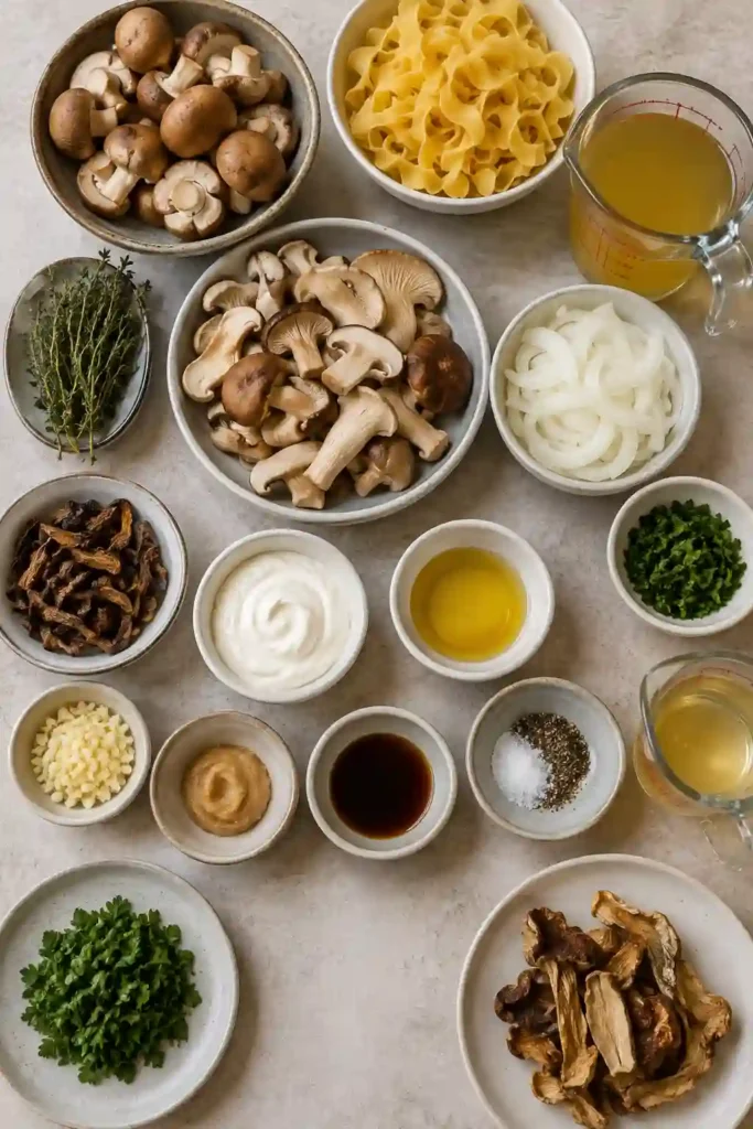 Golden sautéed mushrooms tossed with egg noodles in a creamy mushroom sauce. This vegetarian stroganoff is hearty, flavorful, and perfect for a cozy dinner.