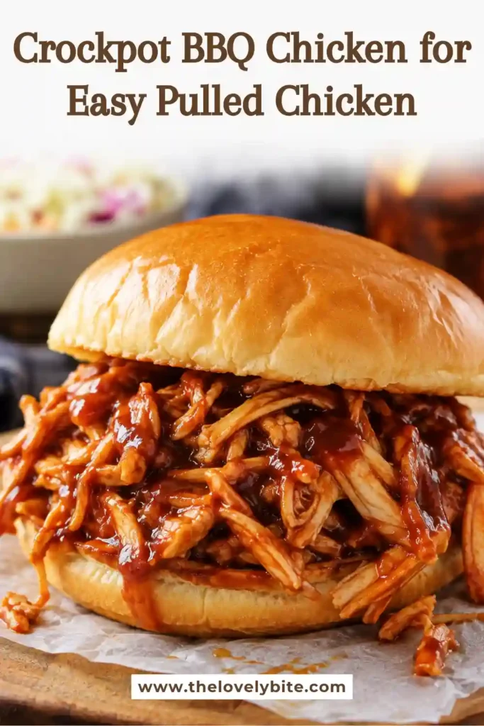 Crockpot BBQ chicken served as tender shredded chicken with a rich barbecue sauce. This slow cooker BBQ chicken makes an easy family-friendly dinner.