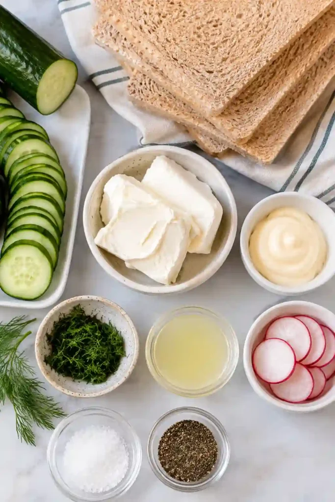 Homemade cucumber sandwiches cut into neat triangles and served fresh with herbs. A classic summer sandwich that's quick, healthy, and delicious.