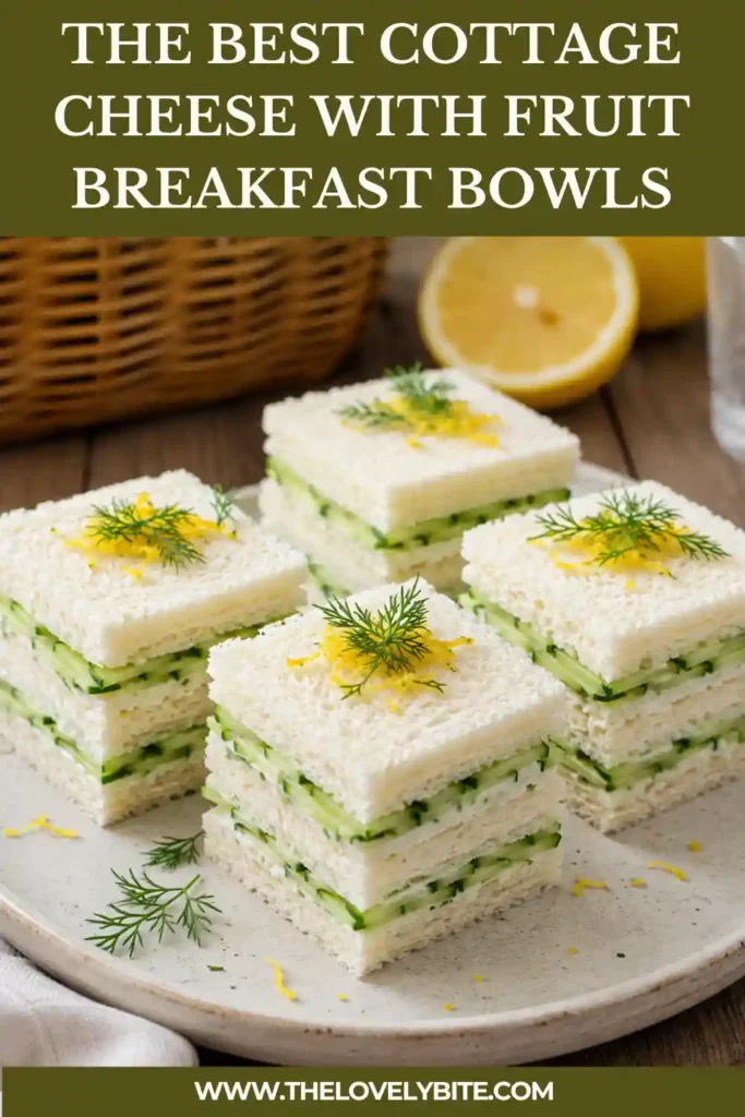Easy cucumber sandwiches arranged on a serving platter with fresh cucumber slices and dill garnish. A light vegetarian sandwich recipe that's ideal for afternoon tea.