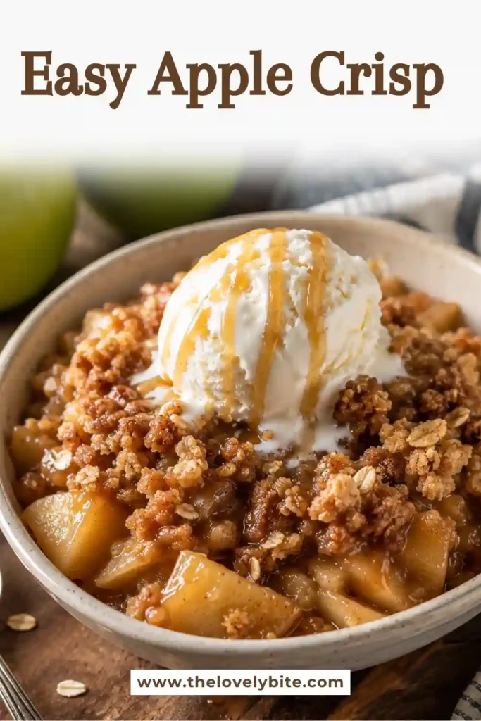 Easy Apple Crisp baked with tender cinnamon apples beneath a golden buttery oat topping. This homemade apple crisp is served warm and makes the perfect comforting fall dessert.