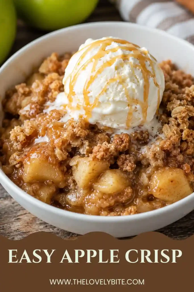 Homemade Apple Crisp topped with crunchy oats and buttery crumble over warm baked apples. This easy fall dessert is served fresh from the oven.
