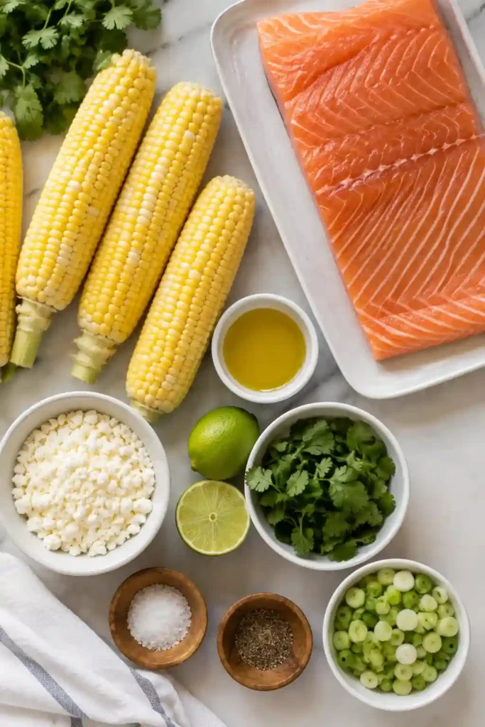 Freshly grilled salmon with vibrant corn salsa garnished with cilantro and lime. A simple, protein-rich summer salmon dinner that's both colorful and delicious.