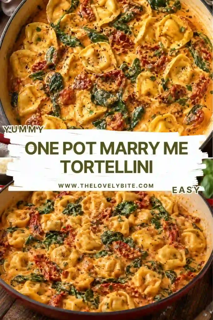Creamy Marry Me tortellini served with sun-dried tomatoes, fresh basil and grated Parmesan. The cheese tortellini is coated in a silky garlic tomato cream sauce.