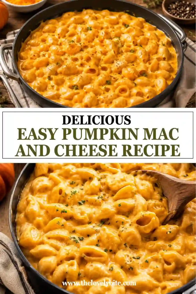 Creamy pumpkin mac and cheese with pasta shells, sharp cheddar, Parmesan, and pumpkin puree. Fresh chives add a bright green garnish to the rich fall pasta.