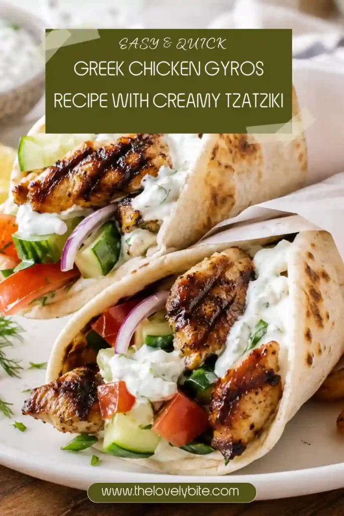 Greek chicken pita filled with golden grilled chicken thighs, cucumber, tomato, red onion, and creamy tzatziki. This easy Greek chicken recipe is served as a fresh pita wrap.