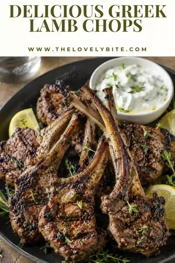 Mediterranean Greek lamb chops served with fresh lemon wedges and oregano. The lamb rib chops have a flavorful golden crust from a lemon garlic herb marinade.