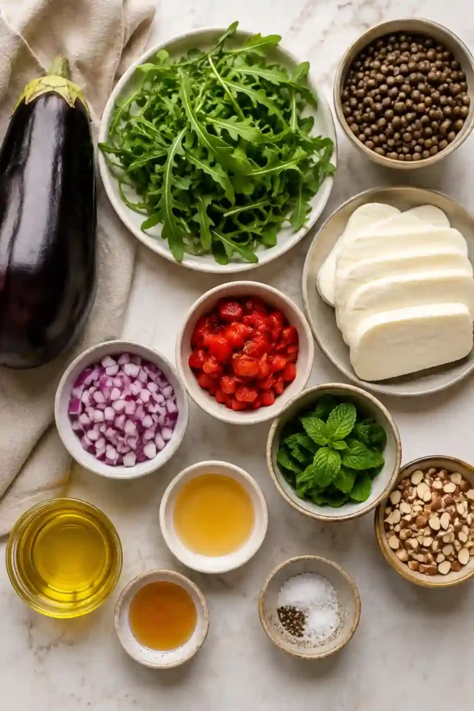 Grilled halloumi cheese and charred eggplant served over fresh arugula with lentils, mint, smoked almonds, and a tangy Mediterranean dressing. This colorful Halloumi and Eggplant Salad is healthy and satisfying.