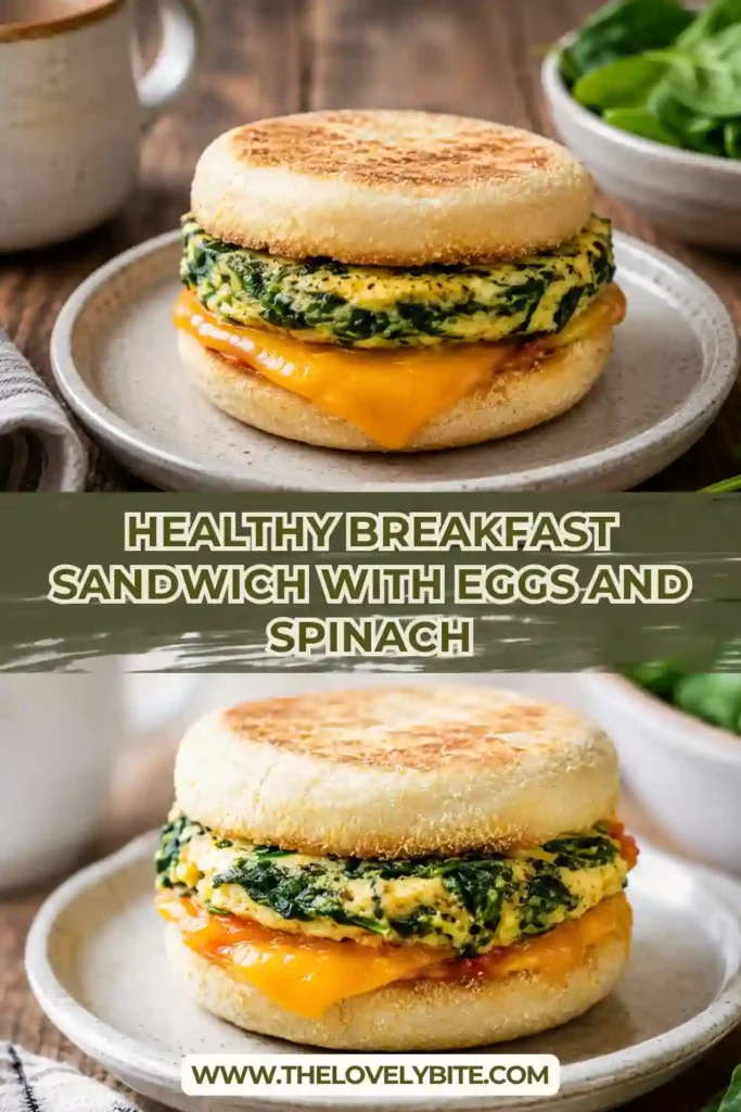 3. Meal prep breakfast sandwich made with fluffy baked eggs, fresh spinach, cherry tomatoes, and cheddar. The toasted English muffin creates an easy handheld breakfast.