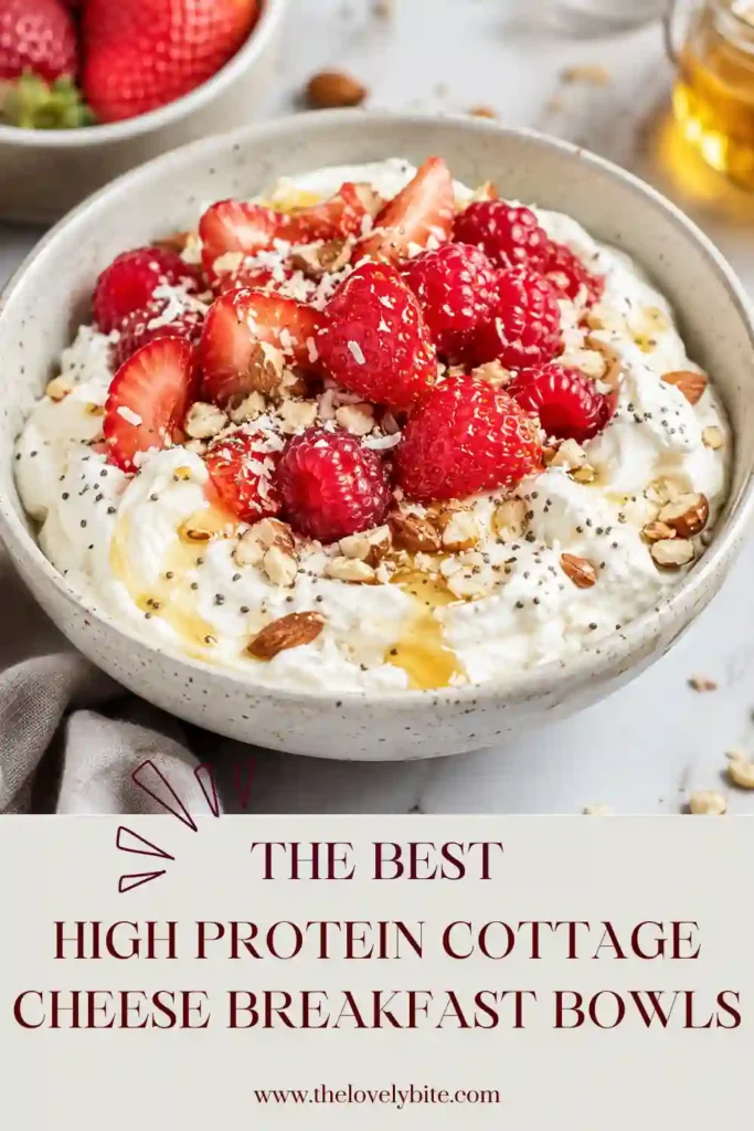 Creamy blended cottage cheese breakfast topped with juicy berries, crunchy almonds, and hemp seeds. A delicious protein breakfast recipe for busy mornings.