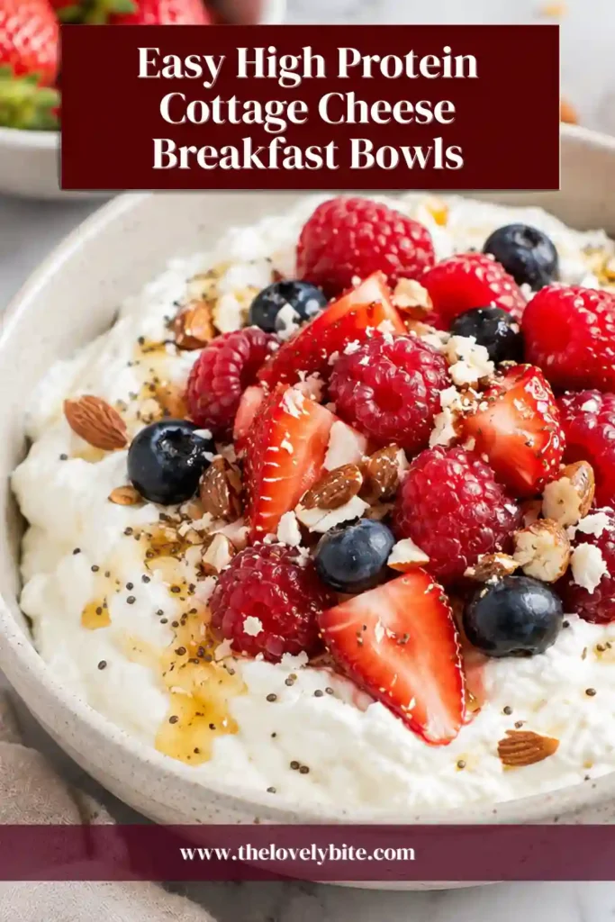 Healthy High Protein Cottage Cheese Breakfast Bowls served in meal prep containers with fresh raspberries and nutritious toppings. An easy make-ahead breakfast idea.
