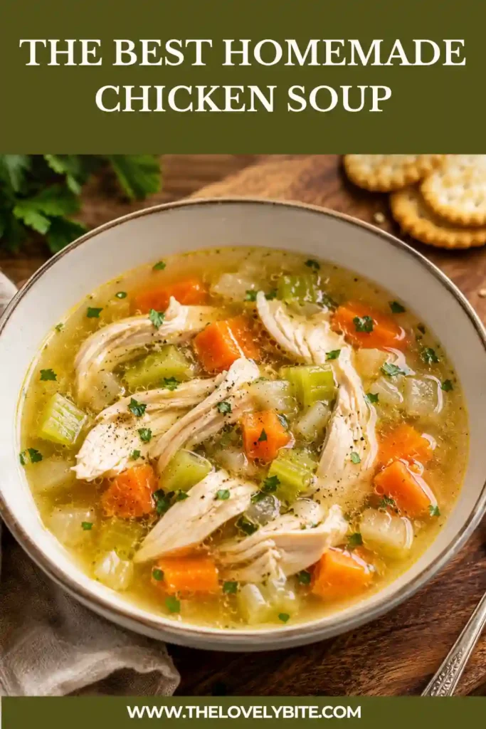 Freshly prepared homemade chicken soup featuring tender chicken, carrots, celery, and onion in a savory broth. This healthy chicken soup-inspired meal is warm, simple, and family-friendly.