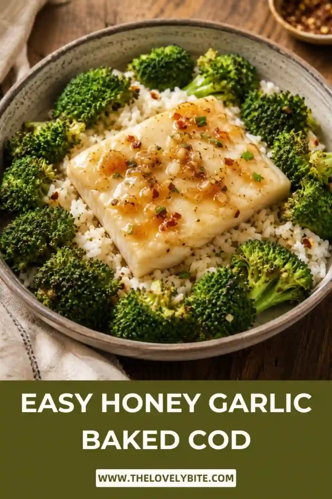 Tender Honey Garlic Baked Cod fillets covered with a golden, sticky garlic glaze. This easy baked cod recipe makes a simple 20-minute seafood dinner.