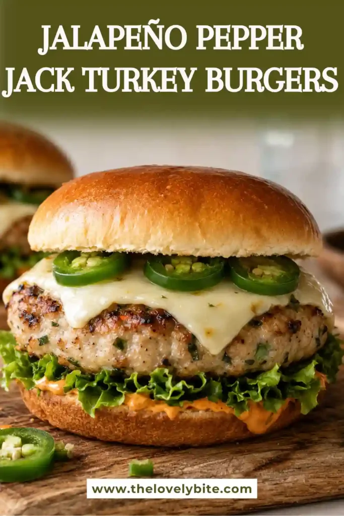 Grilled jalapeño turkey burger with melted pepper jack cheese and fresh burger toppings. Guacamole and spicy jalapeños complement the smoky seasoned turkey patty.