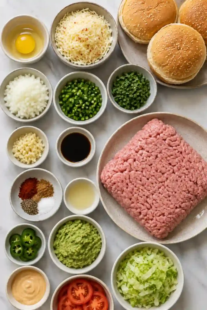 Homemade turkey burgers with pepper jack cheese, fresh jalapeños, tomato, lettuce, and creamy guacamole. The grilled patties have a golden exterior and juicy center.
