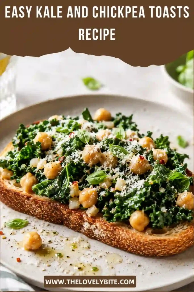 Protein-rich chickpea toast layered over toasted sourdough with sautéed kale, fresh lemon, and herbs. A simple vegetarian lunch that's nutritious and satisfying.