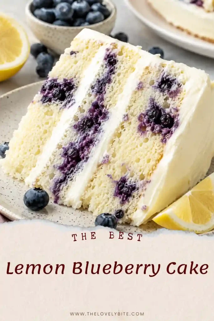 Fresh Lemon Blueberry Cake served as a 9×13-inch dessert with cream cheese frosting. Blueberries and lemon garnish the top of the soft homemade cake.